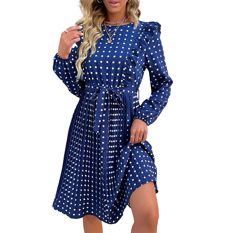 Ruffled Long Sleeve Polka Dot Dress Fashionable Autumn Winter Style Perfect for Casual or Formal Occasions Wholesale