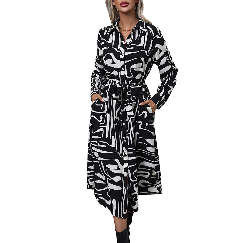 Long Sleeve Lapel Dress Fashionable Autumn Style Womens Casual Wear Wholesale Available ready to ship