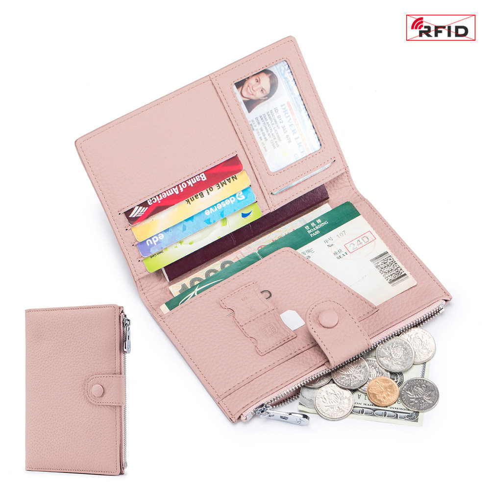 Genuine Leather RFID ultra-thin multi-functional passport bag women's new wallet machine ticket holder passport ID wallet storage bag
