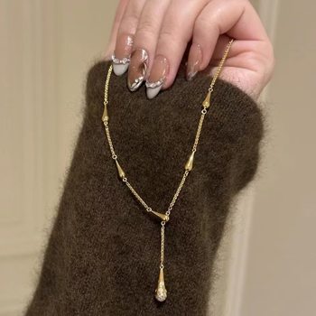 2024 New Popular Second-Hand Small Waist Necklace Super Shiny Exquisite Micro-Paved Zircon Water Drop Pendant Clavicle Chain