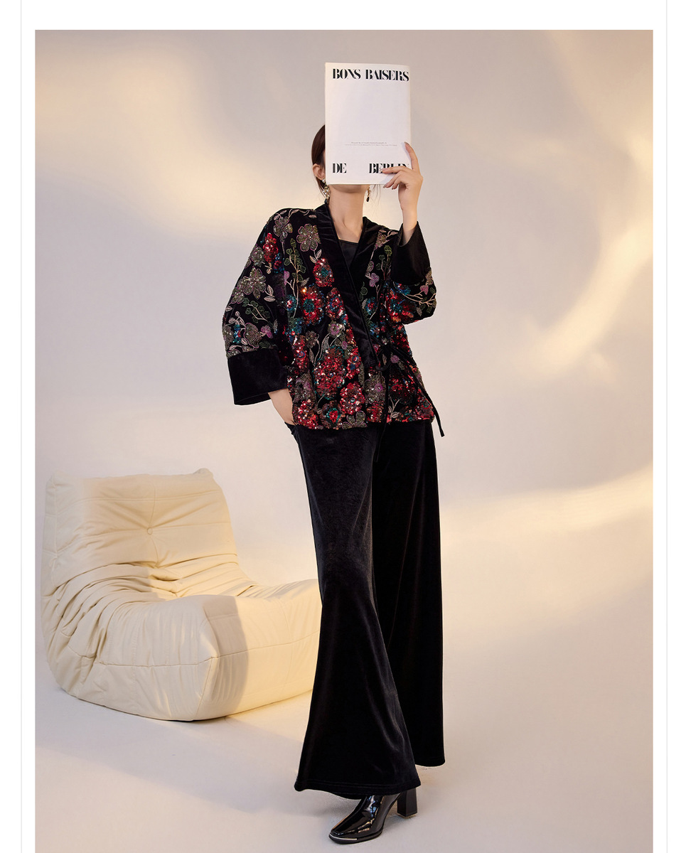 Áo khoác nữ thêu hoa đính sequin thêu nổi bật dáng suông — Begonia đỏ (giao hàng trong 7 ngày), Begonia đỏ (phát hành cùng ngày)