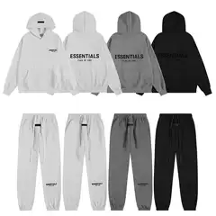 Cross-border generation hair ESSENTIALS flocking letter fleece-lined hooded sweater men's and women's loose casual trousers suit tide