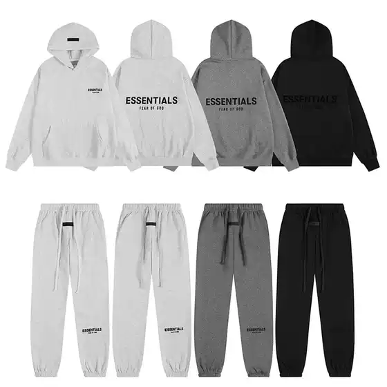Cross-border generation hair ESSENTIALS flocking letter fleece-lined hooded sweater men's and women's loose casual trousers suit tide