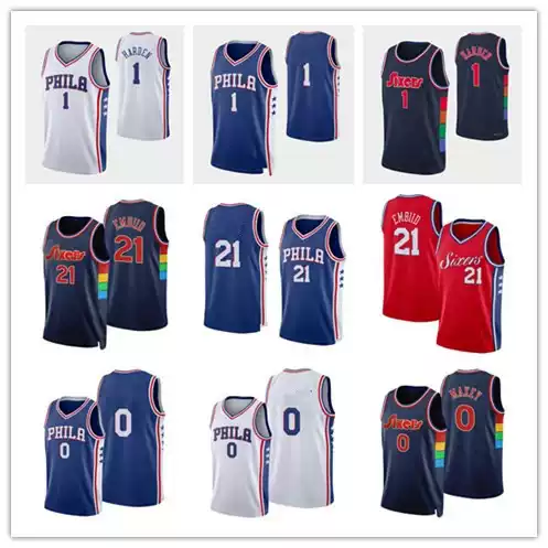 Basketball jerseys 76ers No. 3 Iverson No. 1 Harden No. 21 Embiid Foreign Trade Cross-border Basketball Suit Wholesale
