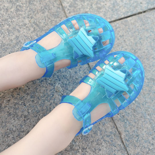 Europe and the United States new summer men's and women's small and medium-sized children's hole shoes covered jelly baby Roman Rainbow Five-pointed star sandals