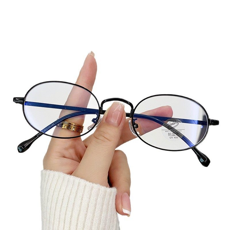 New Retro Medium Flavor Oval Frame Anti-blue Light Flat Mirror Small Frame Commuter Plain Artifact Myopia Glasses