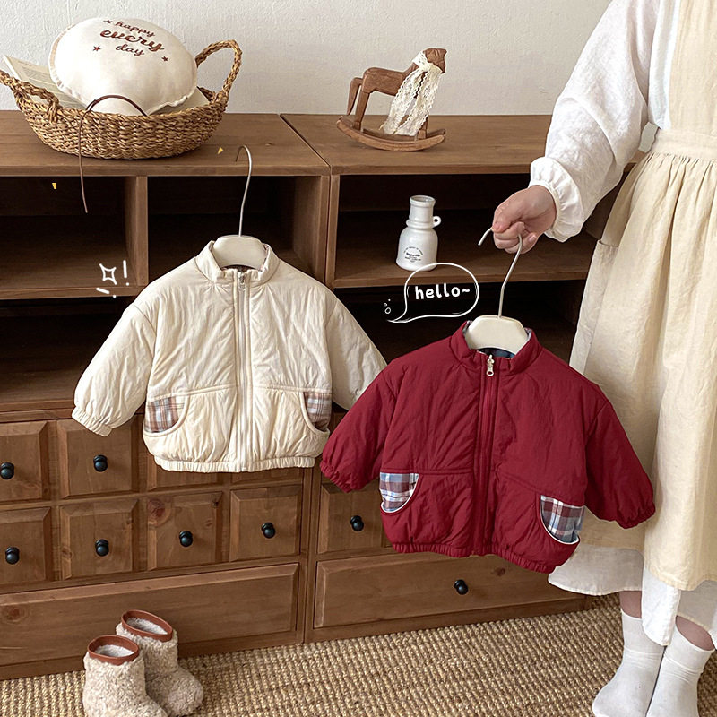 Baby Double-Sided Thickened Jacket, Small Left and Small Right, Winter Boys' Embroidered Cartoon Fashion Cotton Coat, Children's New Year Outfit, Trendy