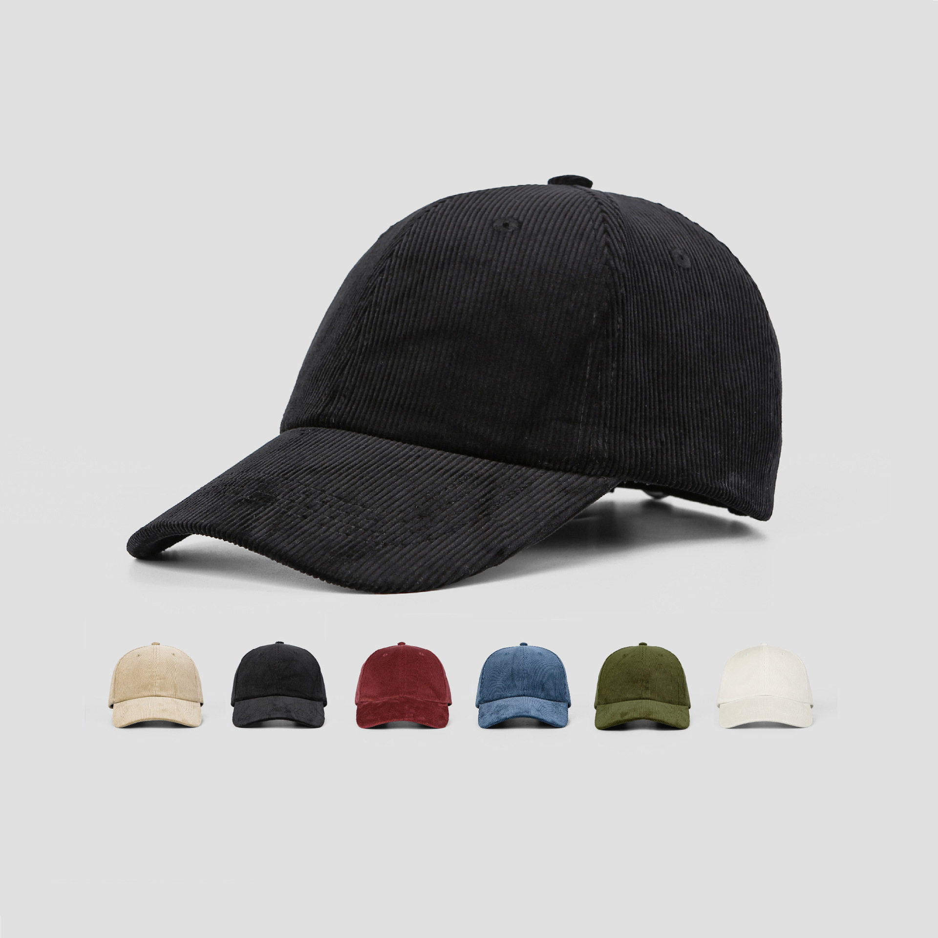 【现货】6片细坑灯芯绒软顶休闲棒球帽刺绣Logo户外活动运动帽