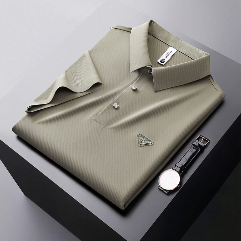 无痕压胶短袖polo衫男商务休闲夏季薄款免烫弹力男士t恤高级感