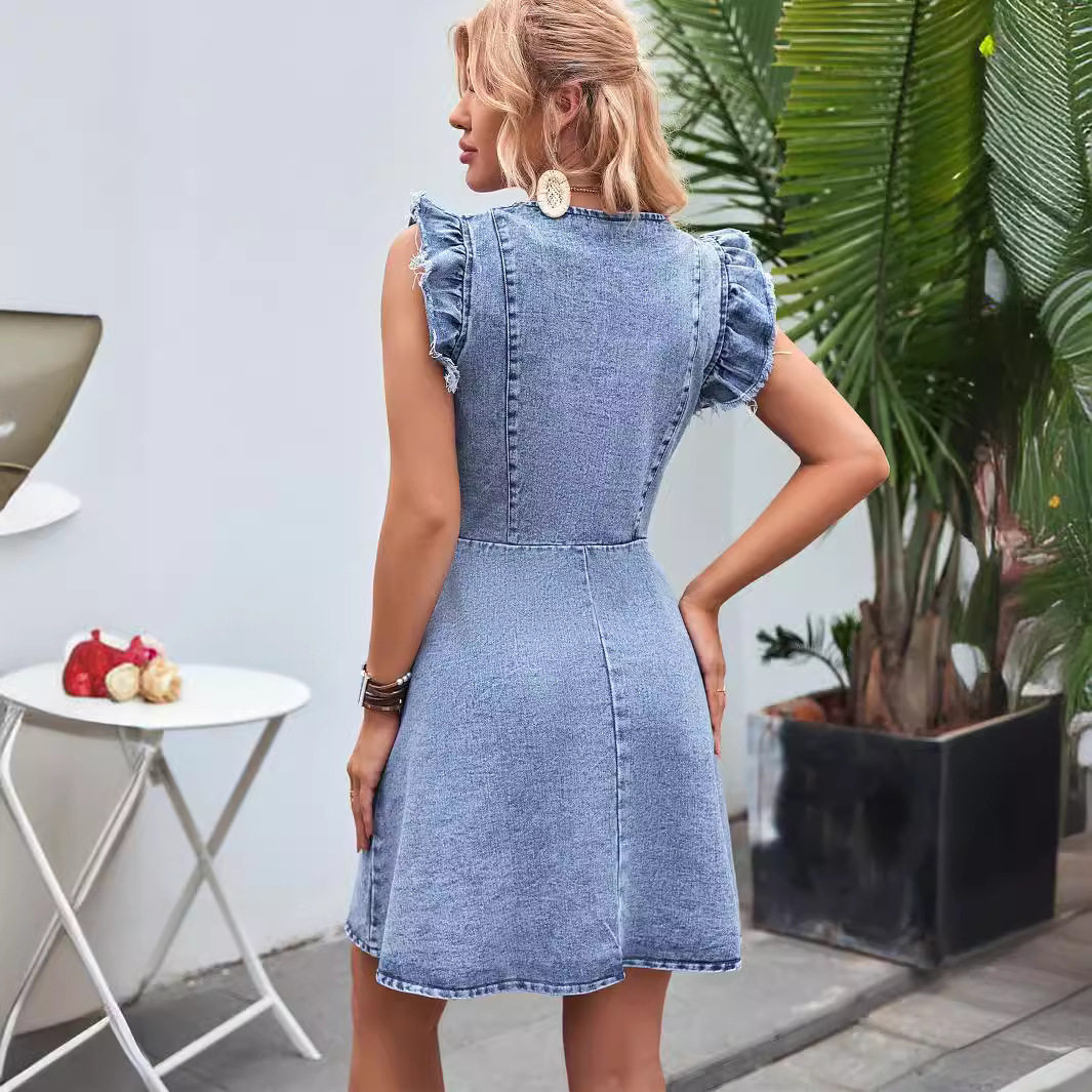 Casual Denim Dress Short Sleeve Trendy Style Vacation Ready Wholesale Availability bulk order