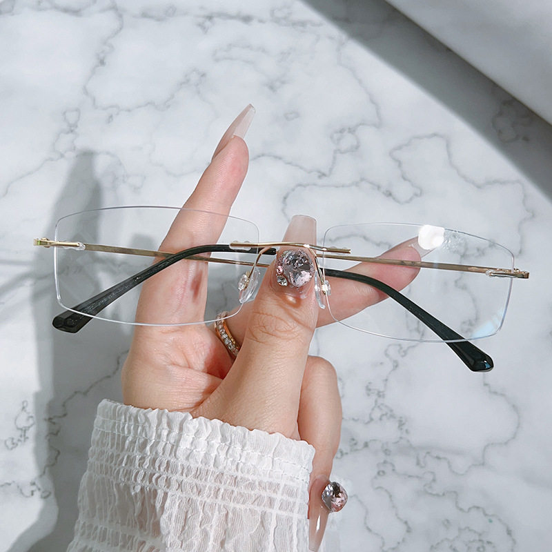 Men's Ultra Light Rimless Glasses Frame Wholesale Myopia Glasses Frame Square Glasses Finished Glasses with Speed Myopia Cut Edge
