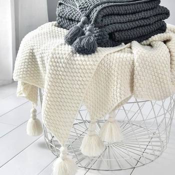 Scandinavian Style Sofa Blanket Office Nap Blanket Tassel Knitted Ball Wool Casual Air Conditioning Small Blanket Spring & Fall