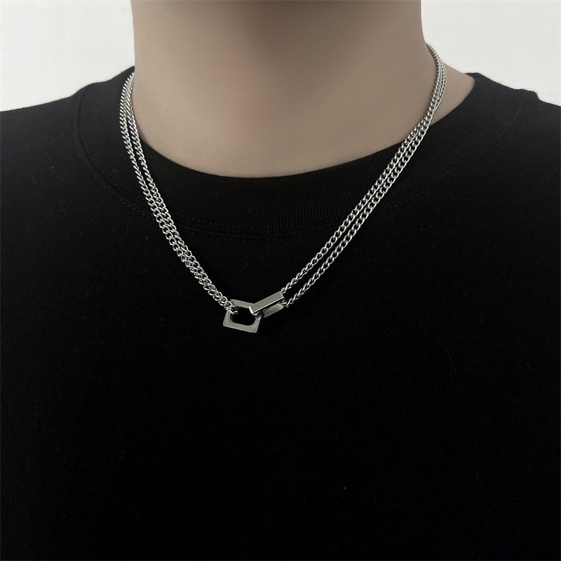 Tan Jianji Double-layer Ring Necklace Men's Fashionable Titanium Steel Color-free Fashionable All-match High-end Clavicle Chain for Men