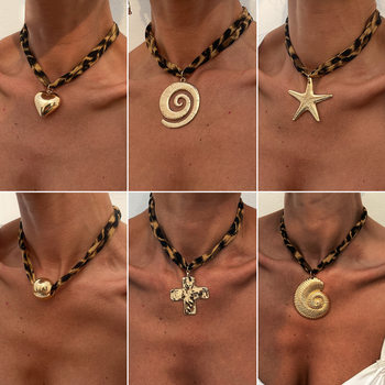 European and American Cross-border Ocean Wind Conch Starfish Pendant Necklace Sexy Leopard Cotton Flower Love Collarbone Necklace