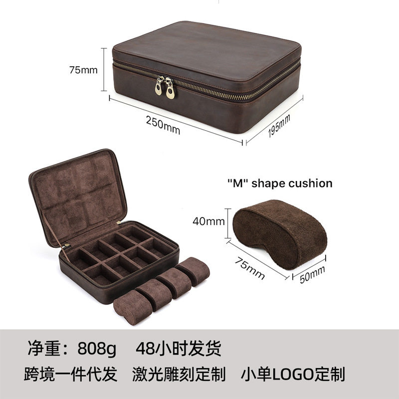 New Vintage Crazy Horse Leather Portable Watch Protection Box Watch Storage Gift Box Eight-position Leather Watch Box