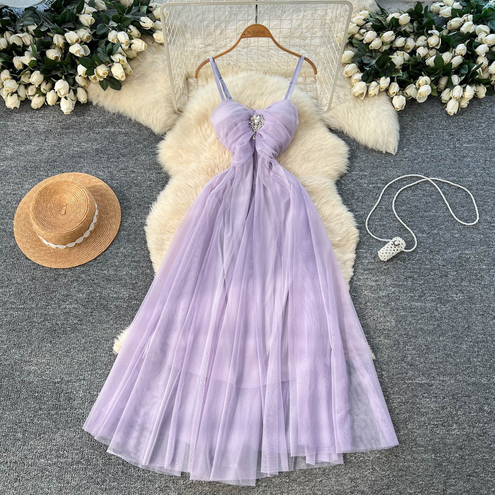 French Inspired Elegant Tulle Slip Dress Soft A Line Silhouette Waist Defining High Quality Fabric Spring Summer