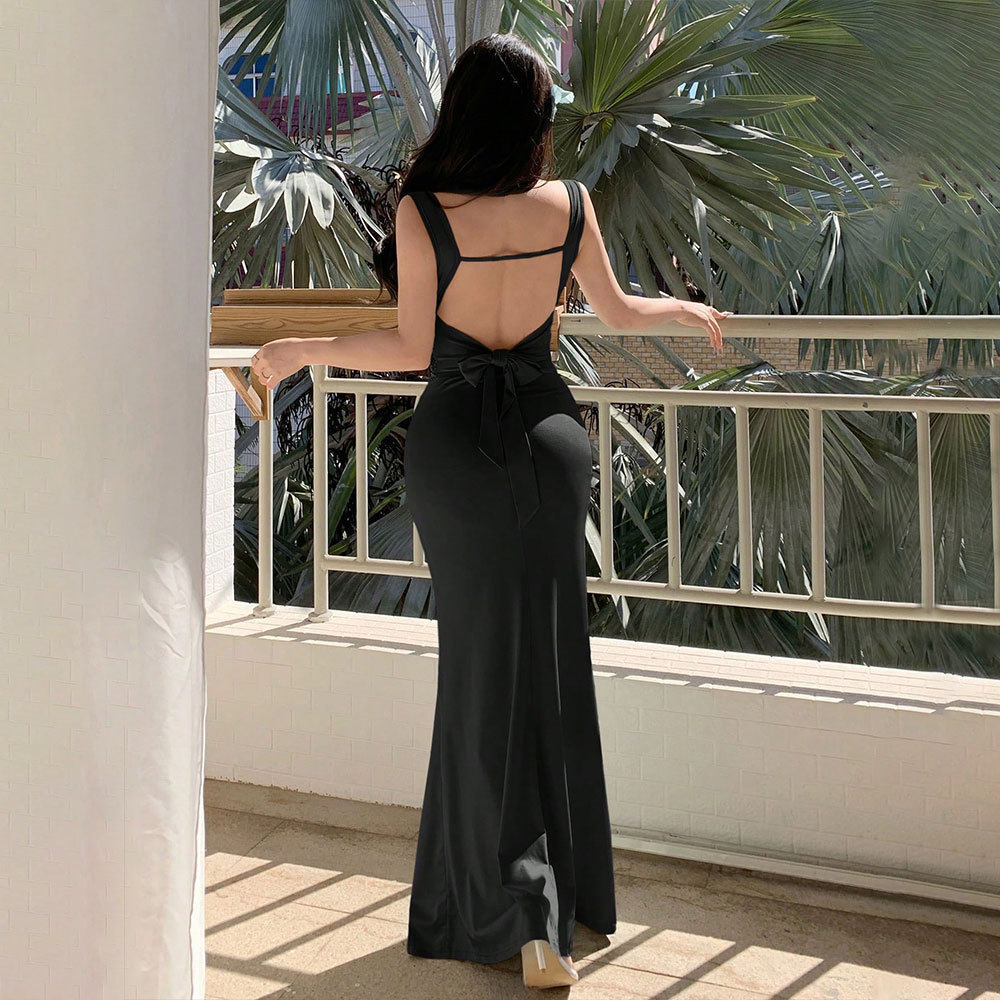 High Waisted Bodycon Maxi Dress Sleeveless V Neck Backless Solid Color Summer Style Wholesale Available