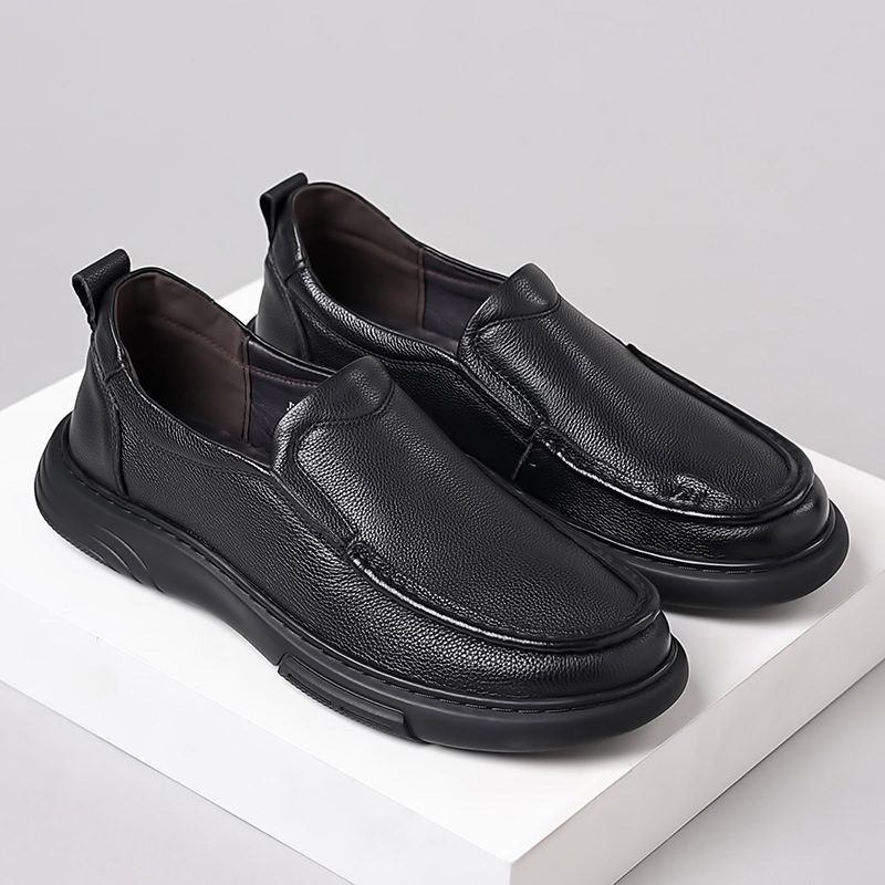 Giày Da Nam Chất Liệu Da Bò Mũi Tròn Ma Sát Chống Trượt Hàng Mùa Xuân Thu Đông Trung Niên