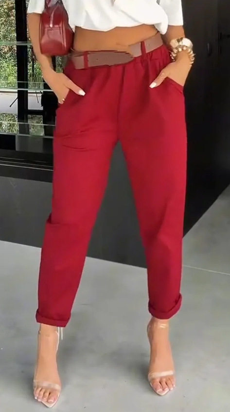 Womens Casual Slim Fit Solid Color Pants Pocket Design Versatile Style Summer Collection Wholesale Available