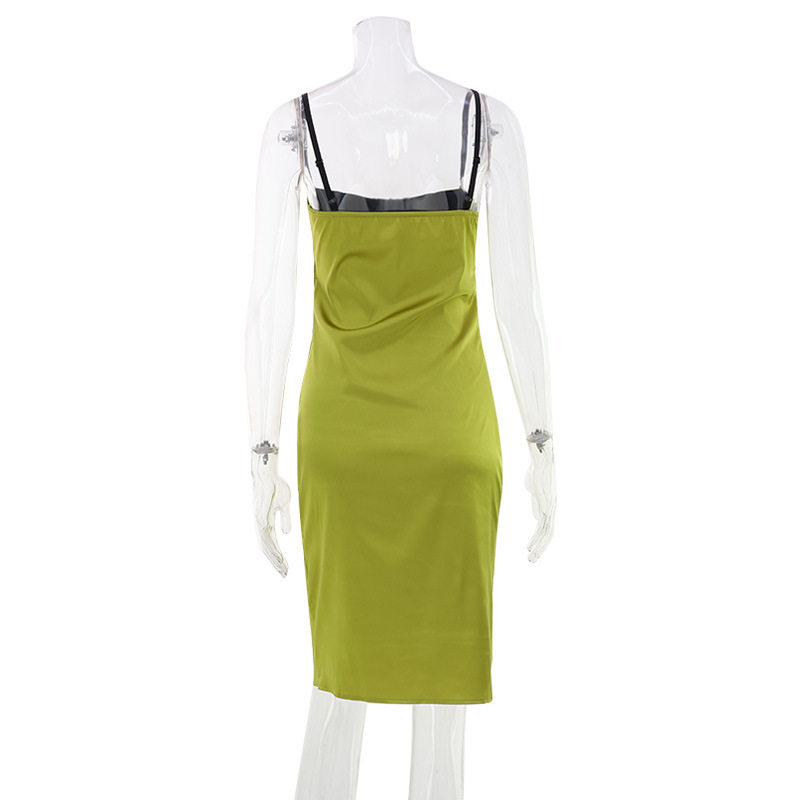 Elegant Green Satin Color Block Strapless Dress High Quality Fabric Chic Design Perfect for Parties Wholesale