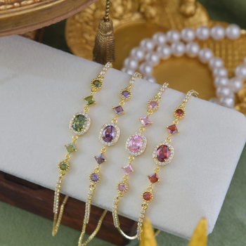 A745 French Design Micro-Inlaid Zircon Full Diamond High-End Heavy Craftsmanship Egg-Shaped Olive Green Colorful Adjustable Pull Chain Bracelet