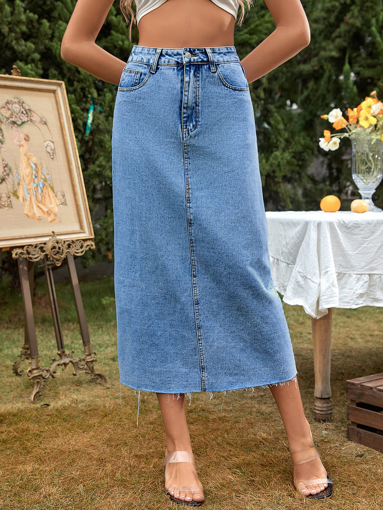 High Waisted A Line Denim Skirt Slim Fit Casual Style Versatile for Everyday Wear Wholesale Available