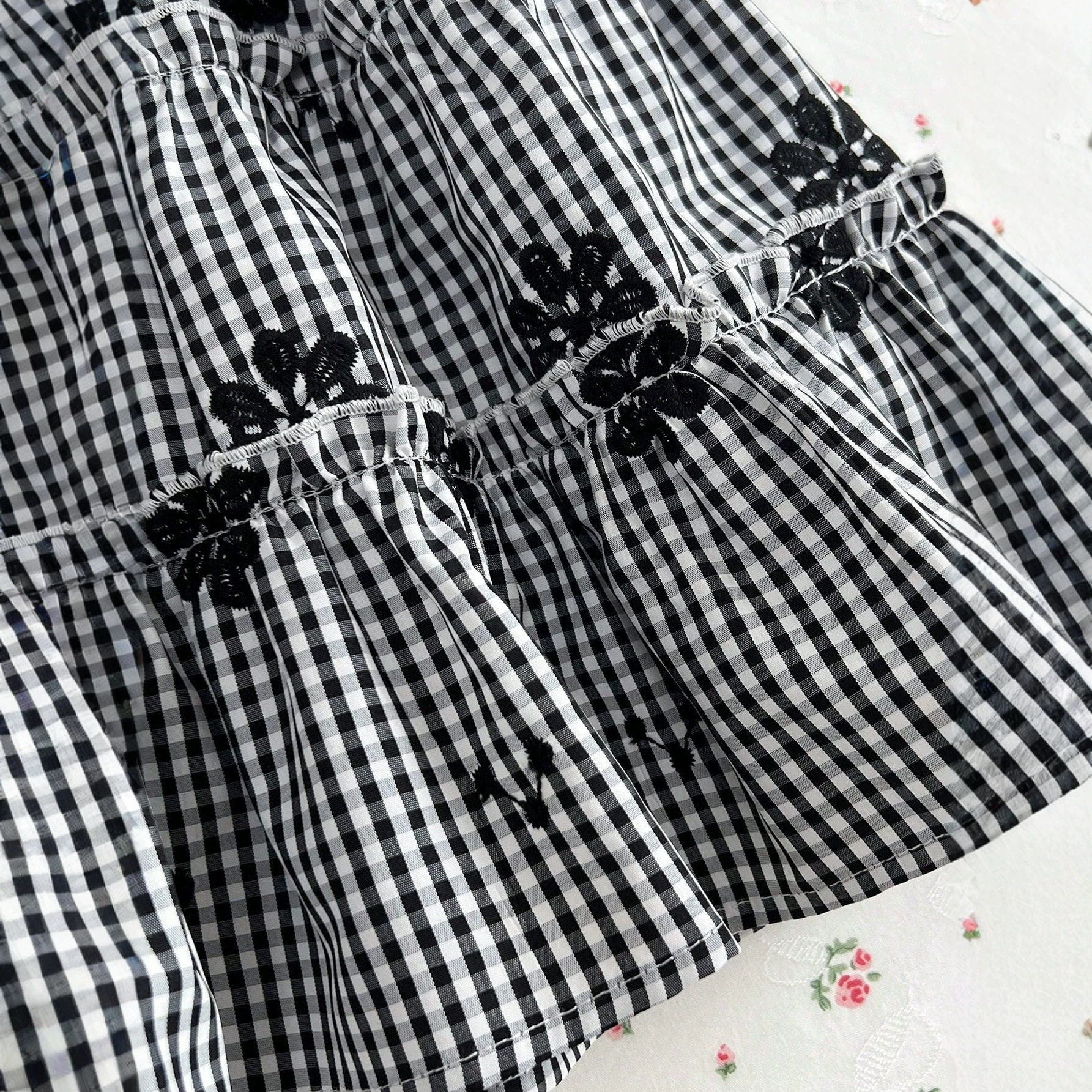 Summer Plaid Ruffle Hem A Line Dress Waist Defining Elegant Lightweight Fabric Perfect for Casual Outings Ready to