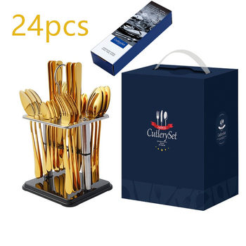 Amazon Cross-border Stainless Steel Tableware 24-piece Western Steak Knife, Fork and Spoon 1010 Main Four-piece Tableware Set