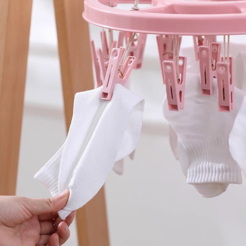 Multifunctional Sock Drying Rack with Multiple Clips, Baby Clothes Drying Rack, Windproof Sock Drying Rack