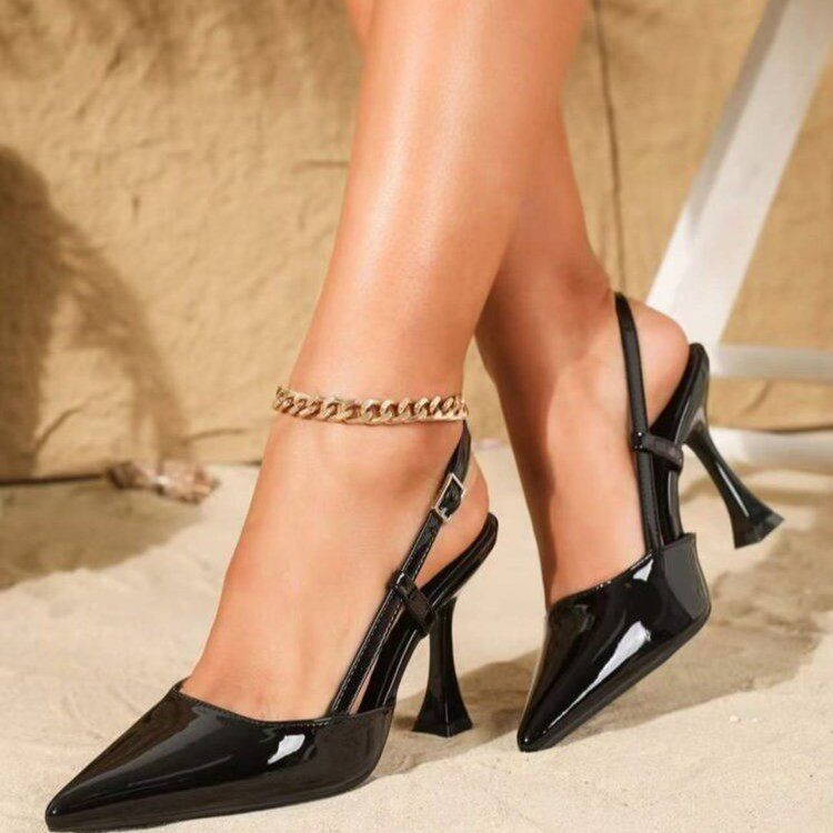 fashionable stiletto pointed toe buckle sandals social fashion single shoes plus size women's shoes