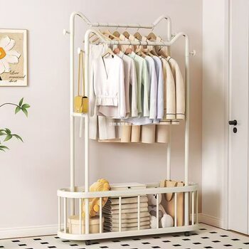 Clothes Rack Floor-Standing Vertical Clothes Rack Mobile Wheeled Rental Dormitory Storage Clothes Drying Rack Bathroom Cat Ear Floor-Standing Clothes Rack