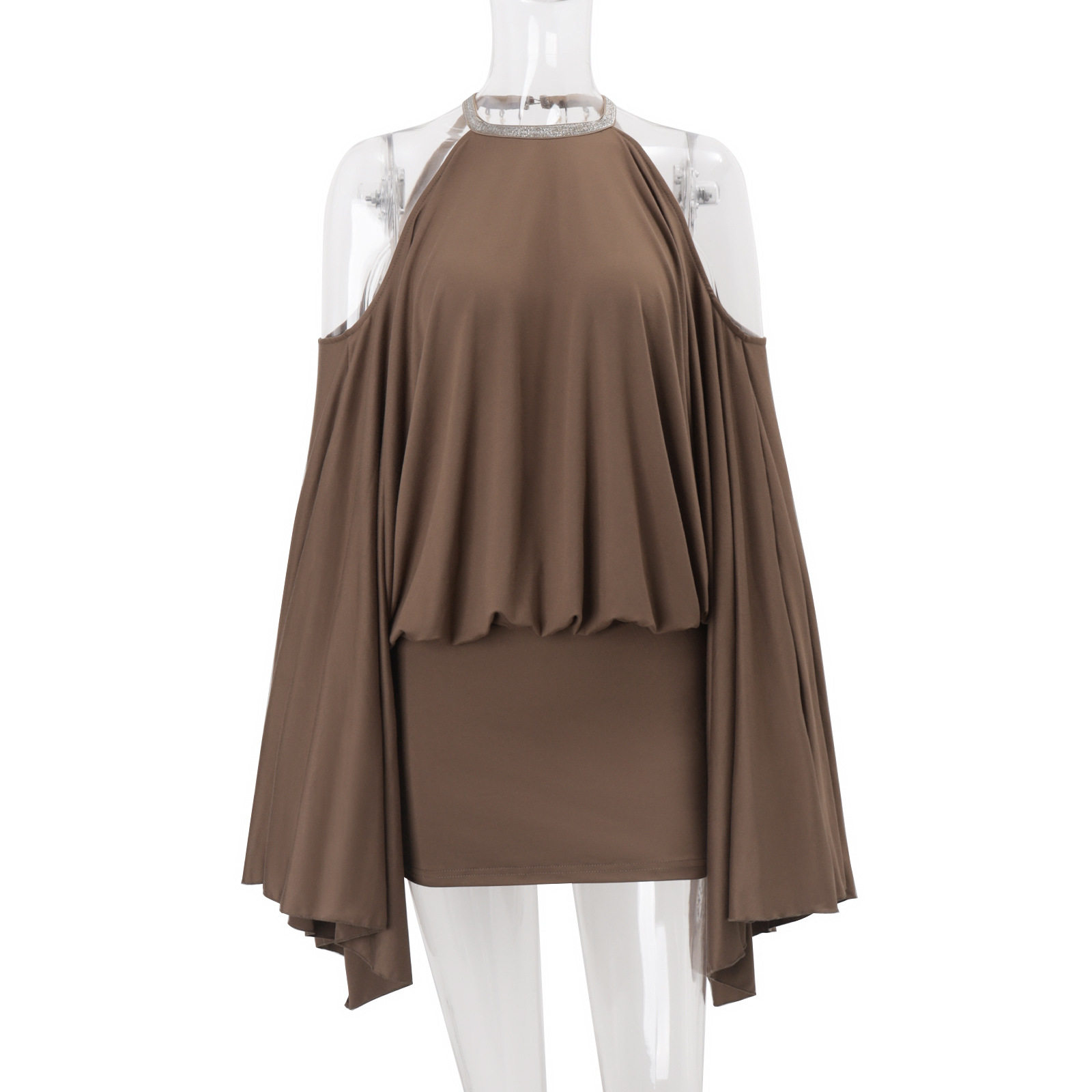Womens Spring Dress Sexy Open Back Loose Fit Irregular Batwing Sleeve Bodycon Style Perfect for Parties and Events