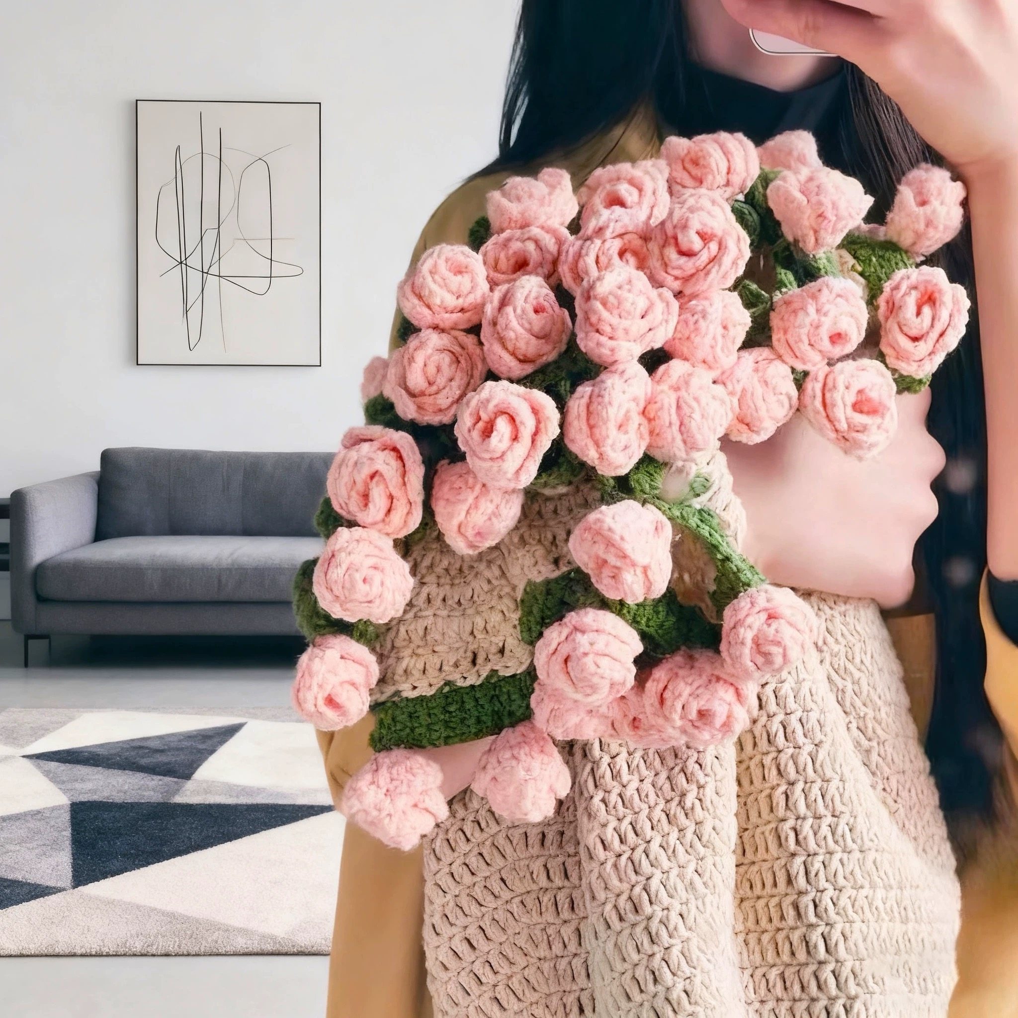 Internet Celebrity Rose Bouquet Shawl Blanket Knitted Blanket for Girls Best Friend Newlywed New Year Practical Birthday Gift