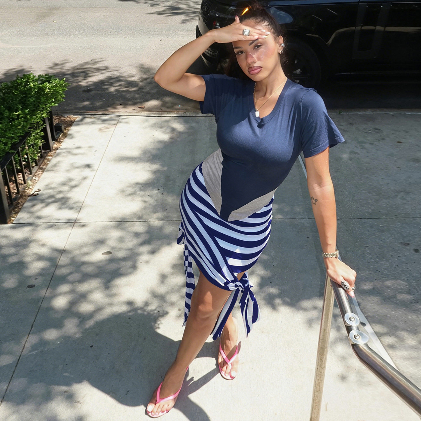 Summer Womens Dress Fashionable Striped Irregular Design Color Block Bodycon Style Wholesale Available