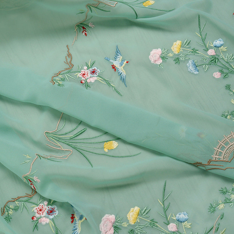 Kongfu Flower and Bird Restored Horse-Faced Skirt Fabric Han Dynasty Fabric Jacquard Polyester Cotton Embroider Fabric Spring and Summer Jade Cat Original