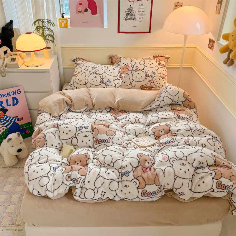 Nantong Home Textiles 2025 New Style Fresh and High-Density Thickened Milk Velvet Printed Four-Piece Bedding Set Wholesale