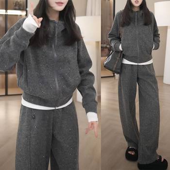 High-End Slimming Look Hooded Sweatshirt Casual Pants Two-Piece Set 2025 Autum Trendyy Niche Women's Fashion Suit