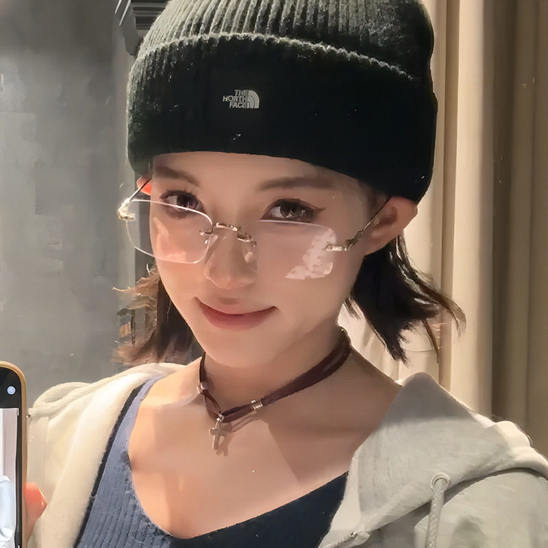 silver Frameless Square Anti-Blue Light Flat Mirror Spice Girls Y2K Sven Glasses Frame Can be Equiped with Myopic Glasses Frame for Men and Women