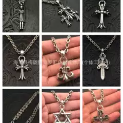 CH Fashion Cross Pendant Necklace for Men and Women, Medium Double-Sided Sword Necklace Pendant, Retro Punk Style Choker