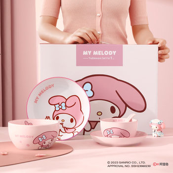 Sanrio Bowl Dish Plate suit Household Dish Plate Cute Ceramic suit High Color Value Tableware Birthday New Year Gift