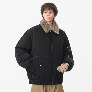 Men's Lightweight down Jacket with Fur Collar, New Winter Japanese Retro Versatile Workwear Coat, Trendy Versatile Couple's Jacket