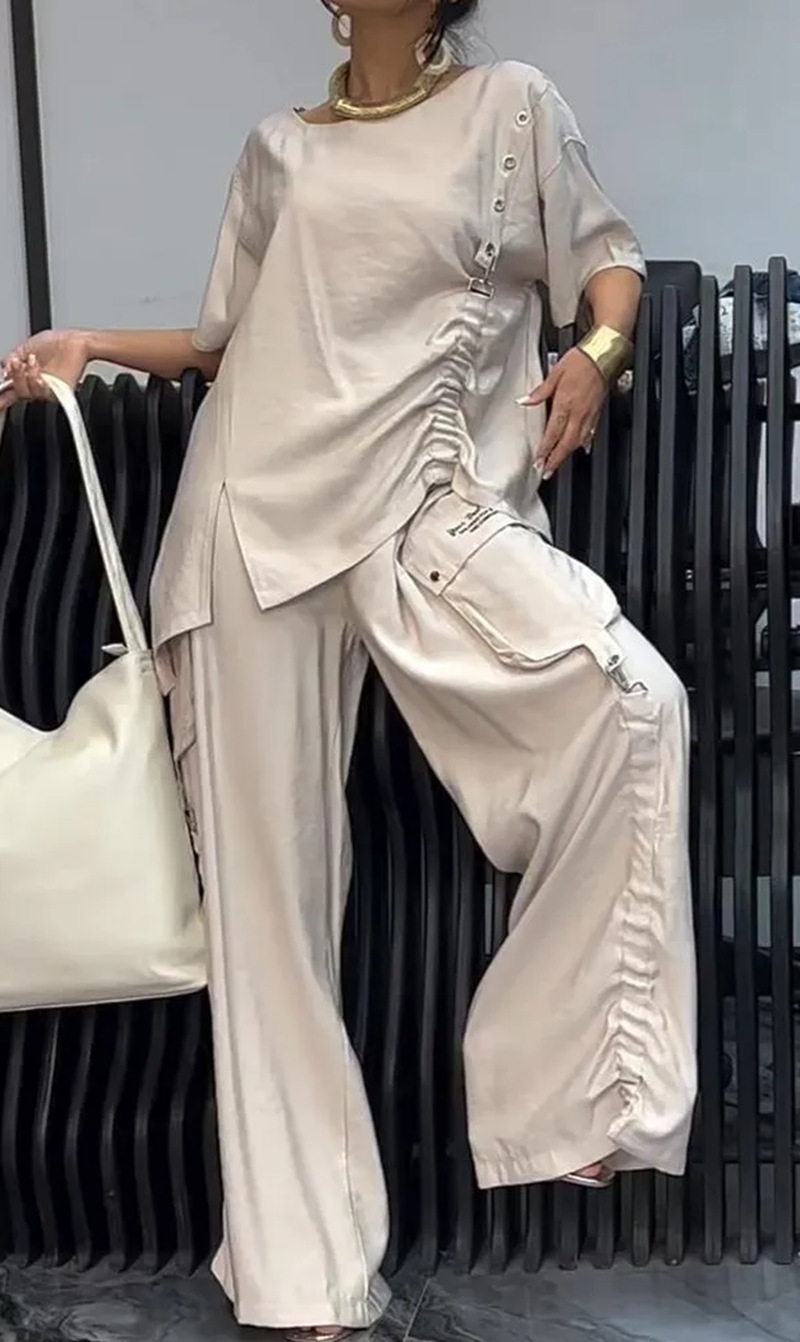 Womens Casual Two Piece Set Round Neck T Shirt and Long Pants Summer Fashion for Everyday Wear Wholesale Available