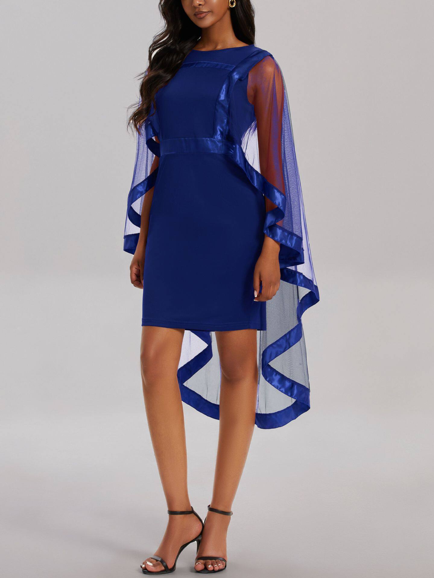 Sheer Mesh Dress Elegant Round Neck Plus Size Solid Color Fashionable Design Perfect for Parties and Special