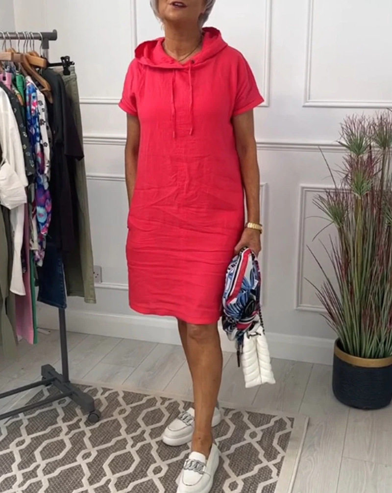 Casual Solid Color Short Sleeve Hooded Dress for Women Summer Collection Comfortable Everyday Wear Wholesale Available
