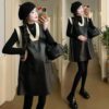 Maternity Wear Spring New Style Black Sweet Cool Style Leather Contrast Vest Dress Suit Fashion Dress Petite