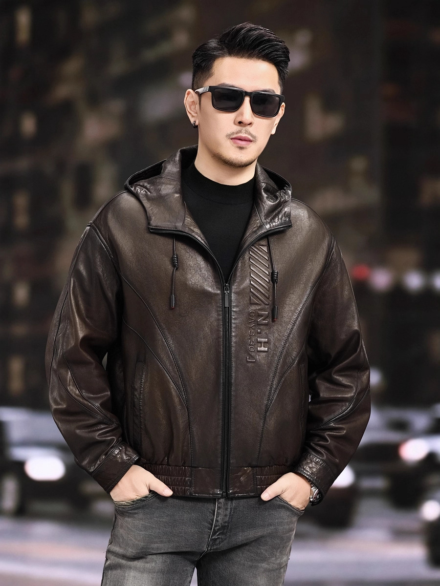 Áo Khoác Nam Chất Liệu Da Bò Mũ Liền Dày Ấm Hàng Mùa Xuân Thu Đông