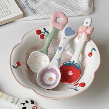 Underglaze Ceramic Spoon Ins Style High-Looking Cute Household Long-Handled Eating Spoon Dessert Spoon Yogurt Oatmeal Spoon
