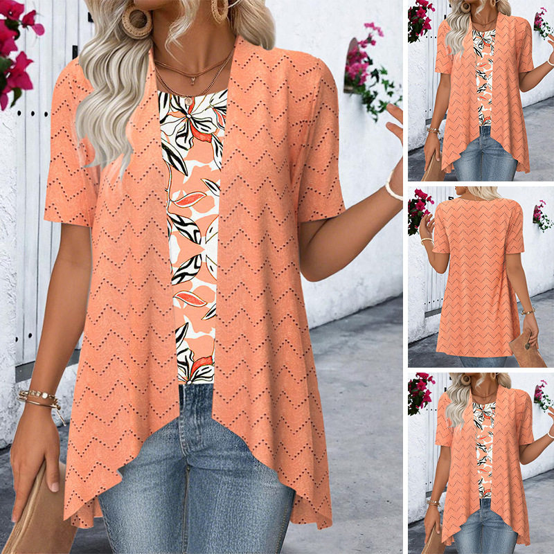 Casual Loose Fit Short Sleeve Womens T Shirt Hollow Out Printed Design Stylish Perfect for Everyday Wear Wholesale