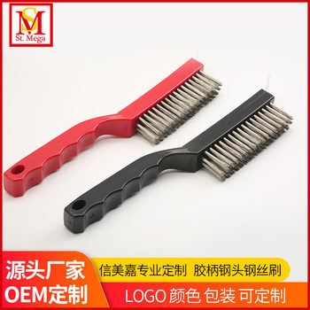 Foreign export bbq cleaning tools wooden handle barbecue net barbecue grill cleaning brush small steel wire brush