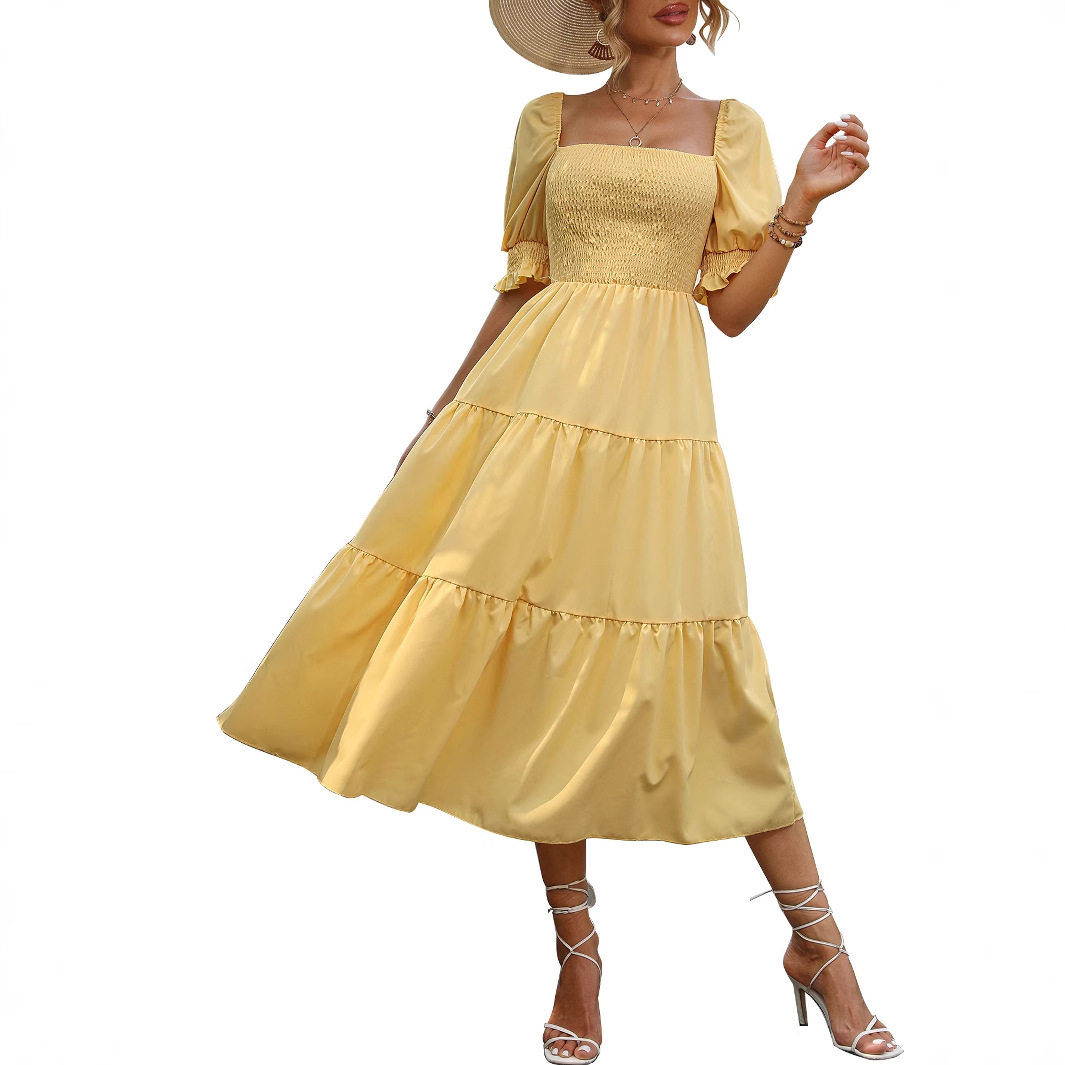 Spring Womens Dress Elegant Waist Defined Design Trendy Style Suitable for Casual Occasions Wholesale Available